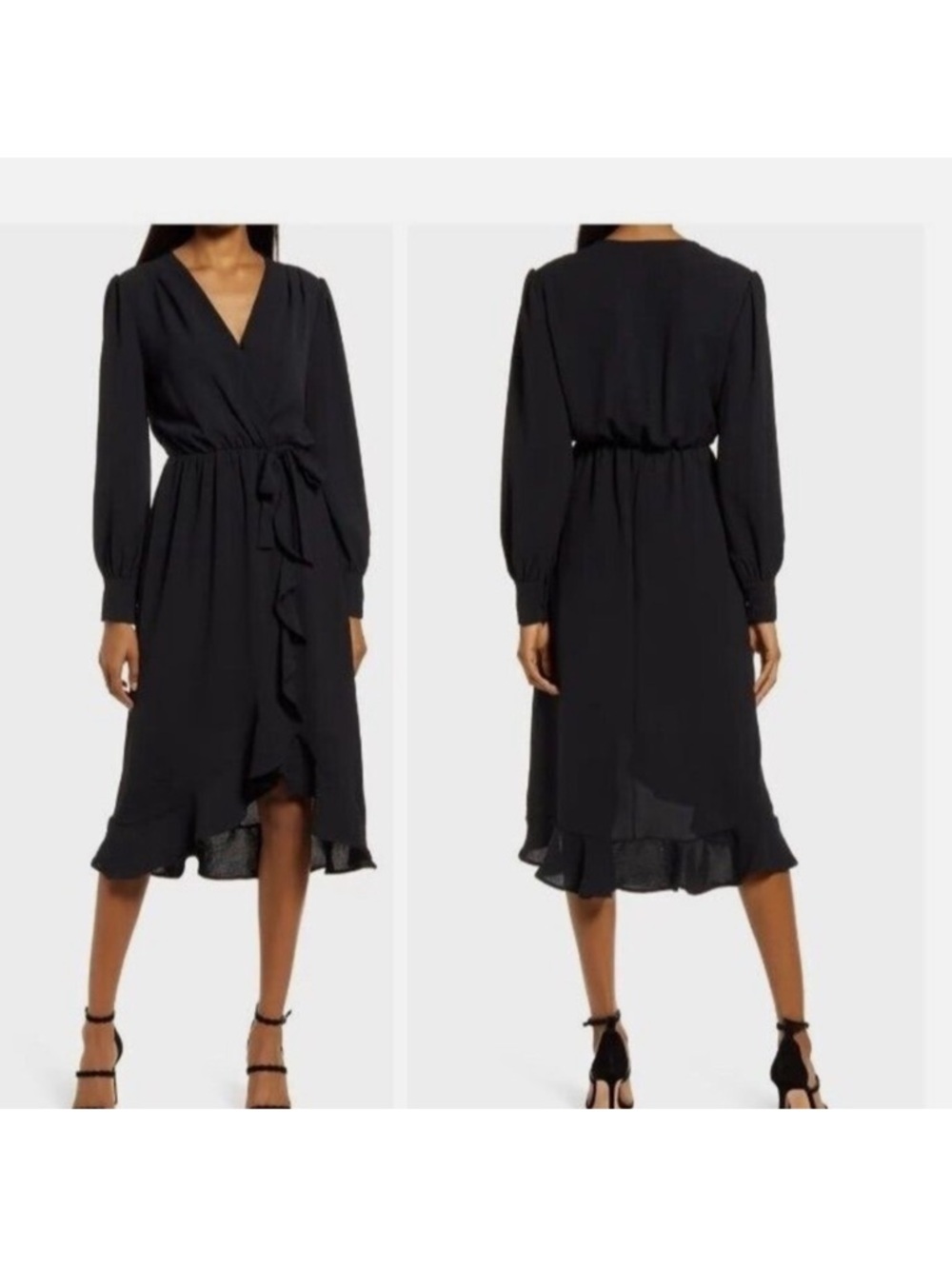 Black Asymmetrical Ruffled Wrap Dress